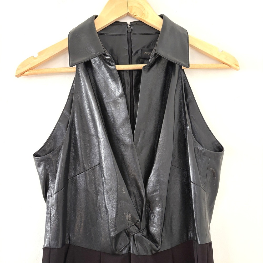 Donna Karan New York Womens Faux Leather Wide Leg Jumpsuit Black Size 10 Classic - Picture 6 of 13